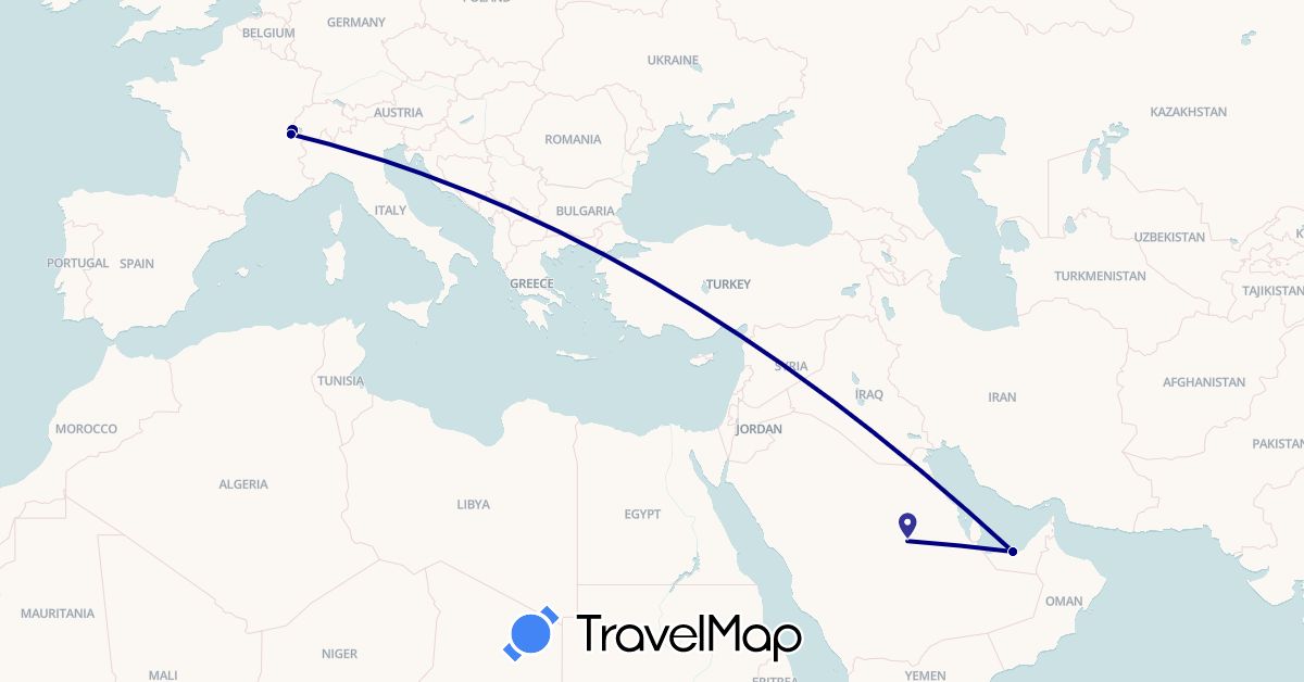 TravelMap itinerary: driving in United Arab Emirates, Switzerland, Saudi Arabia (Asia, Europe)